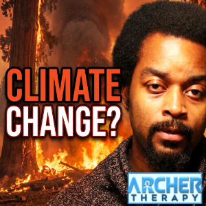 IMage of Archer in front of words climate change